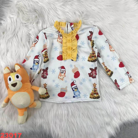 Blue Dog Christmas Ruffle Pullover