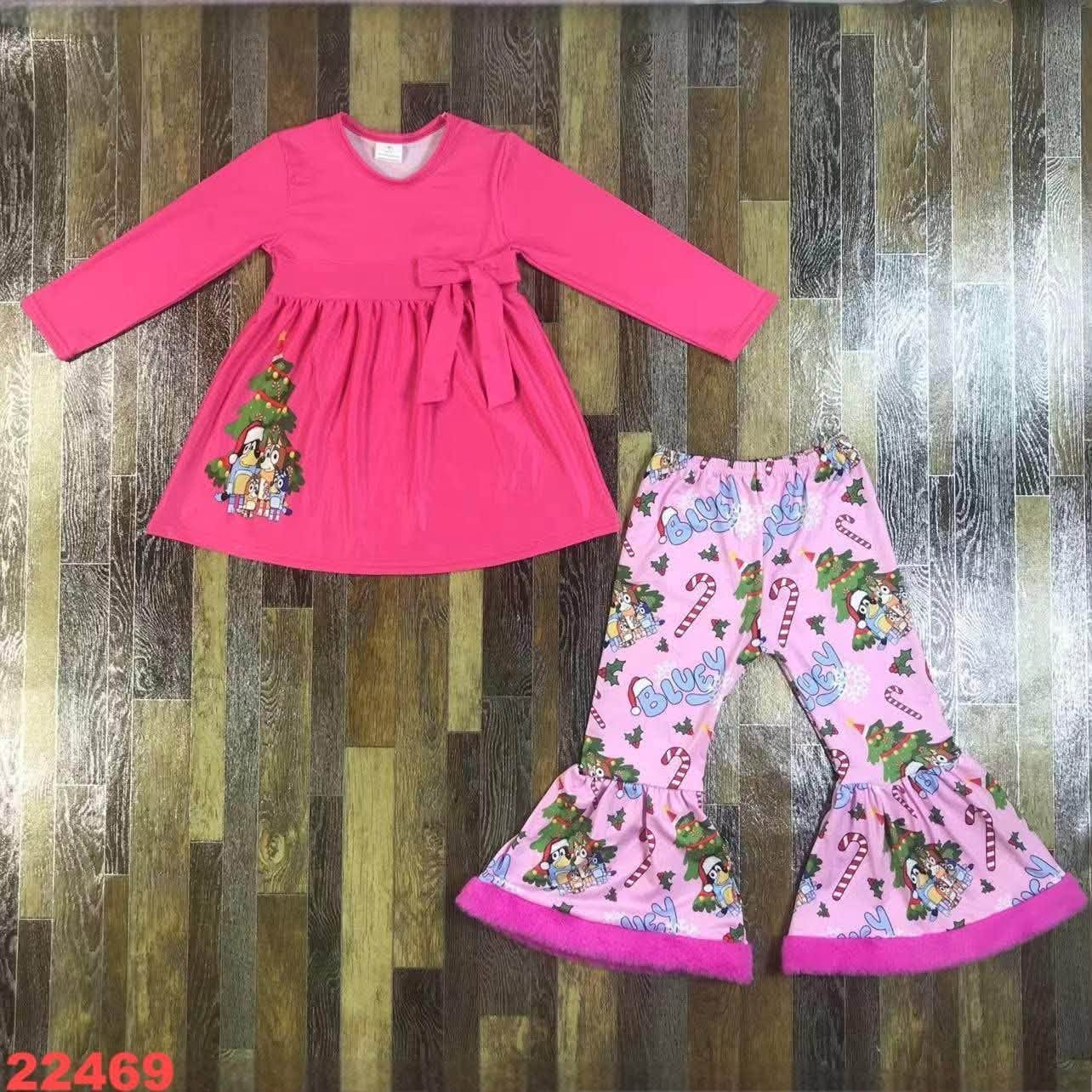 Blue Dog Christmas Pants Set
