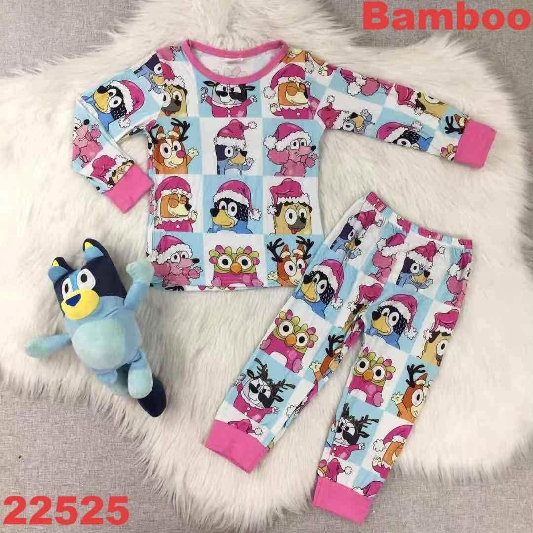 Blue Dog Pink Christmas Pajamas Set