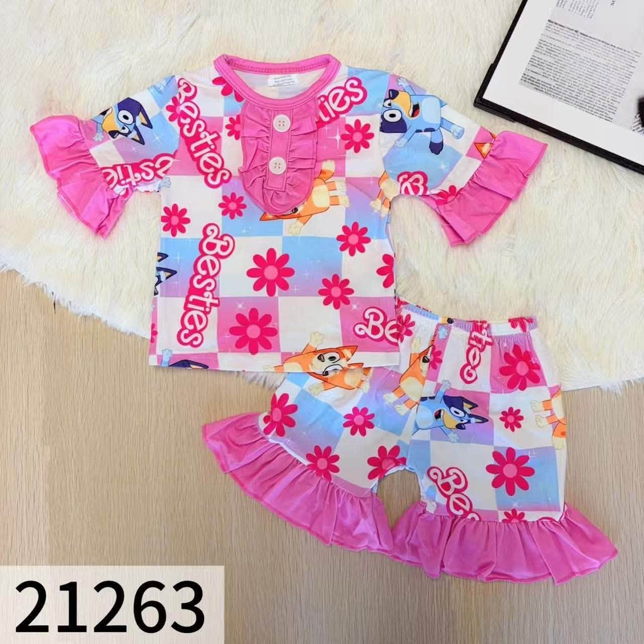Blue Dog Bestie Pajama Shorts Set