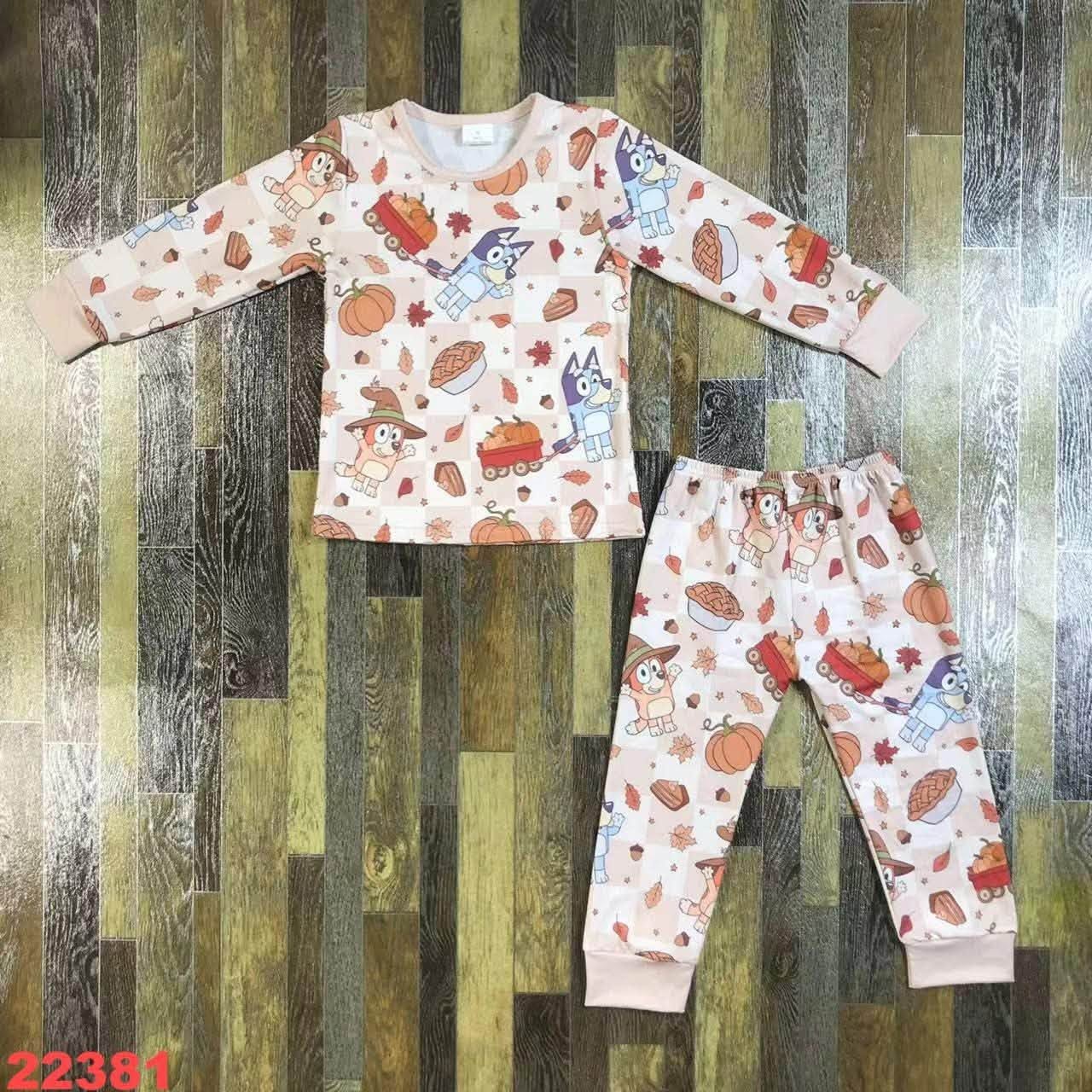 Blue Dog Fall Pajamas Set
