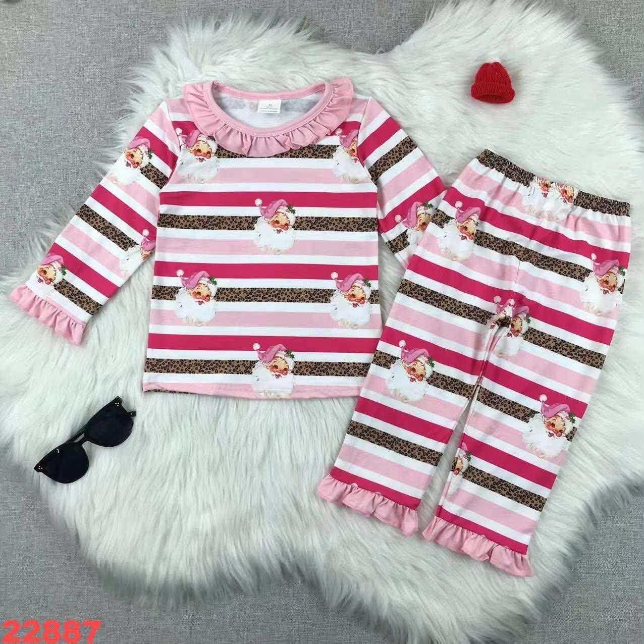 Striped Santa Ruffle Pants Set