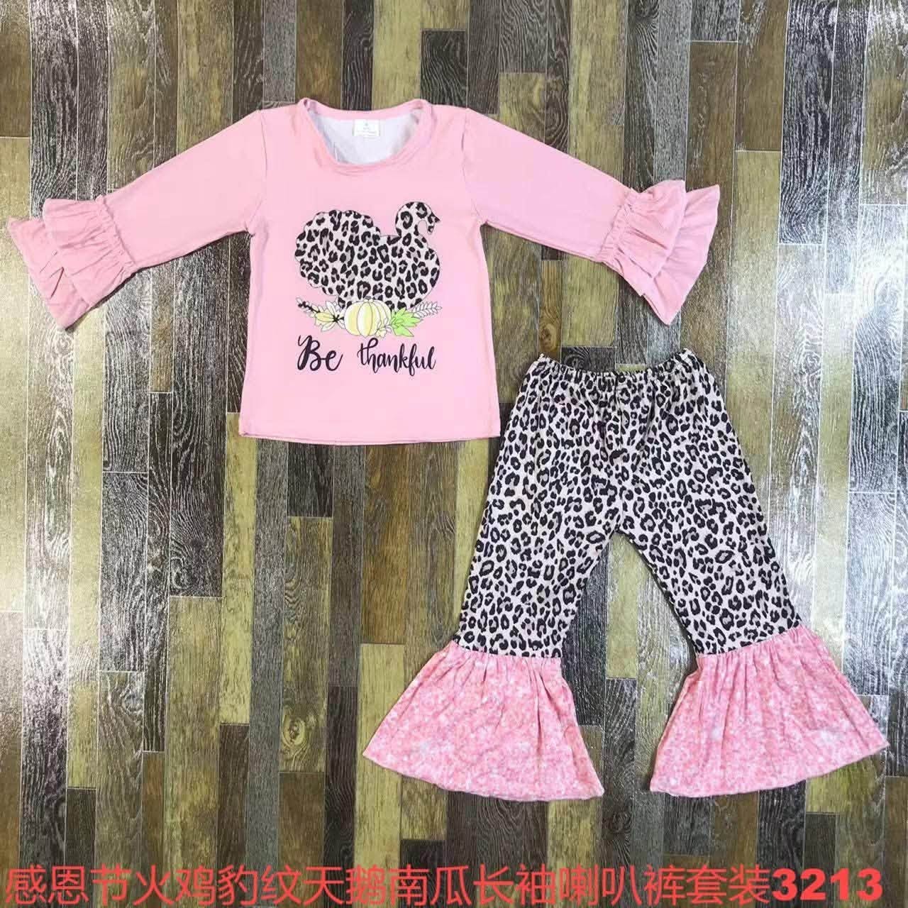 Be Thankful Leopard Bell Bottom Set