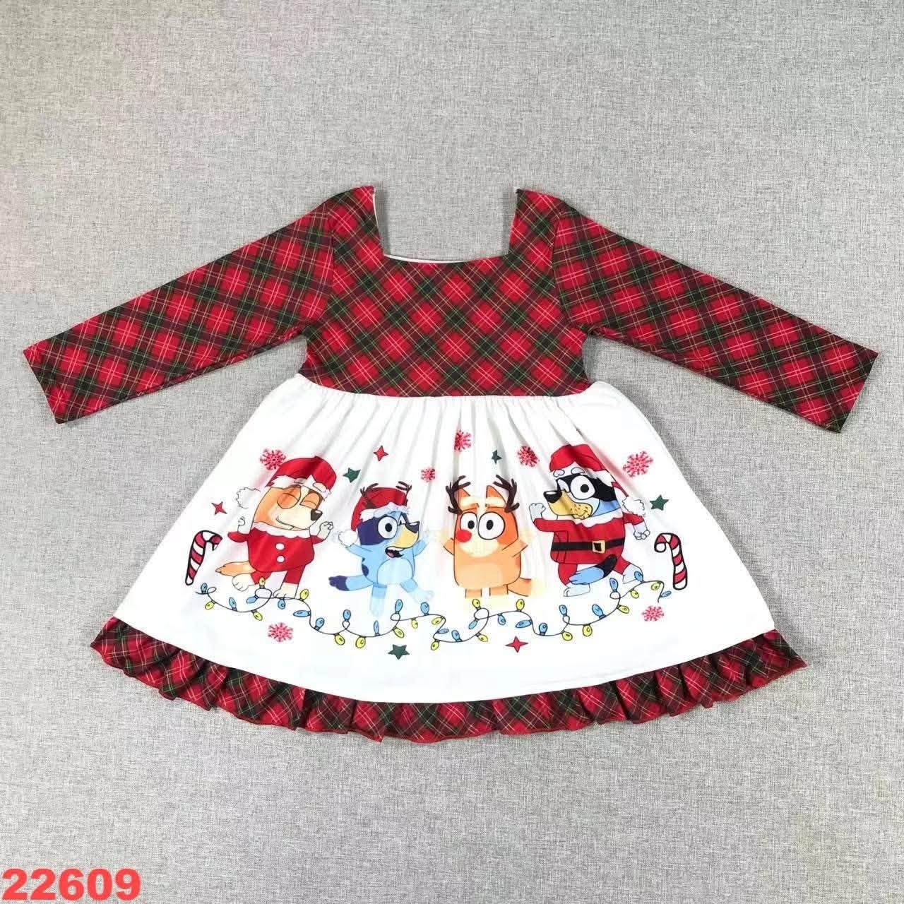 Blue Dog Plaid Christmas Dress