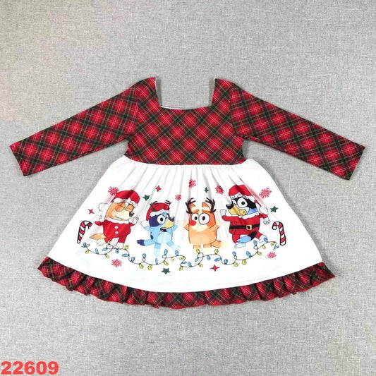 Blue Dog Plaid Christmas Dress