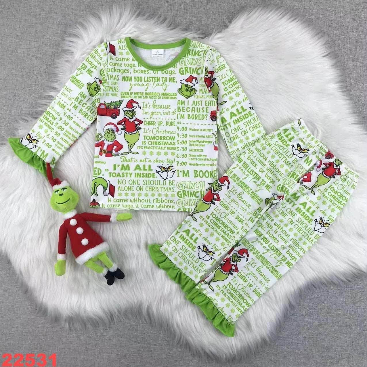 Green Guy Saying Ruffle Pajama Set