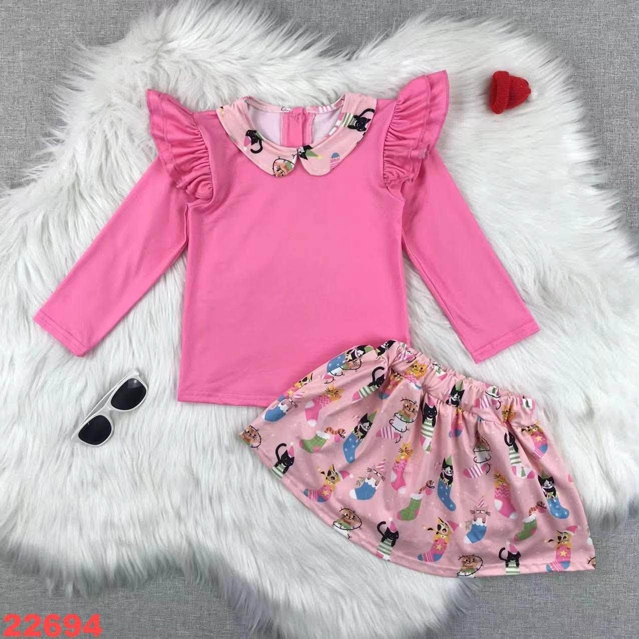 Christmas Cat Stockings Skirt Set