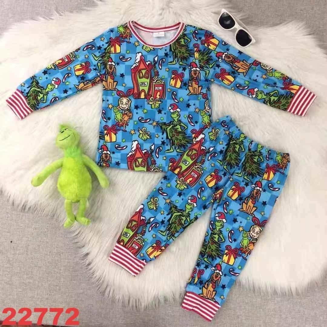 Blue Green Guy Striped Pajamas Set