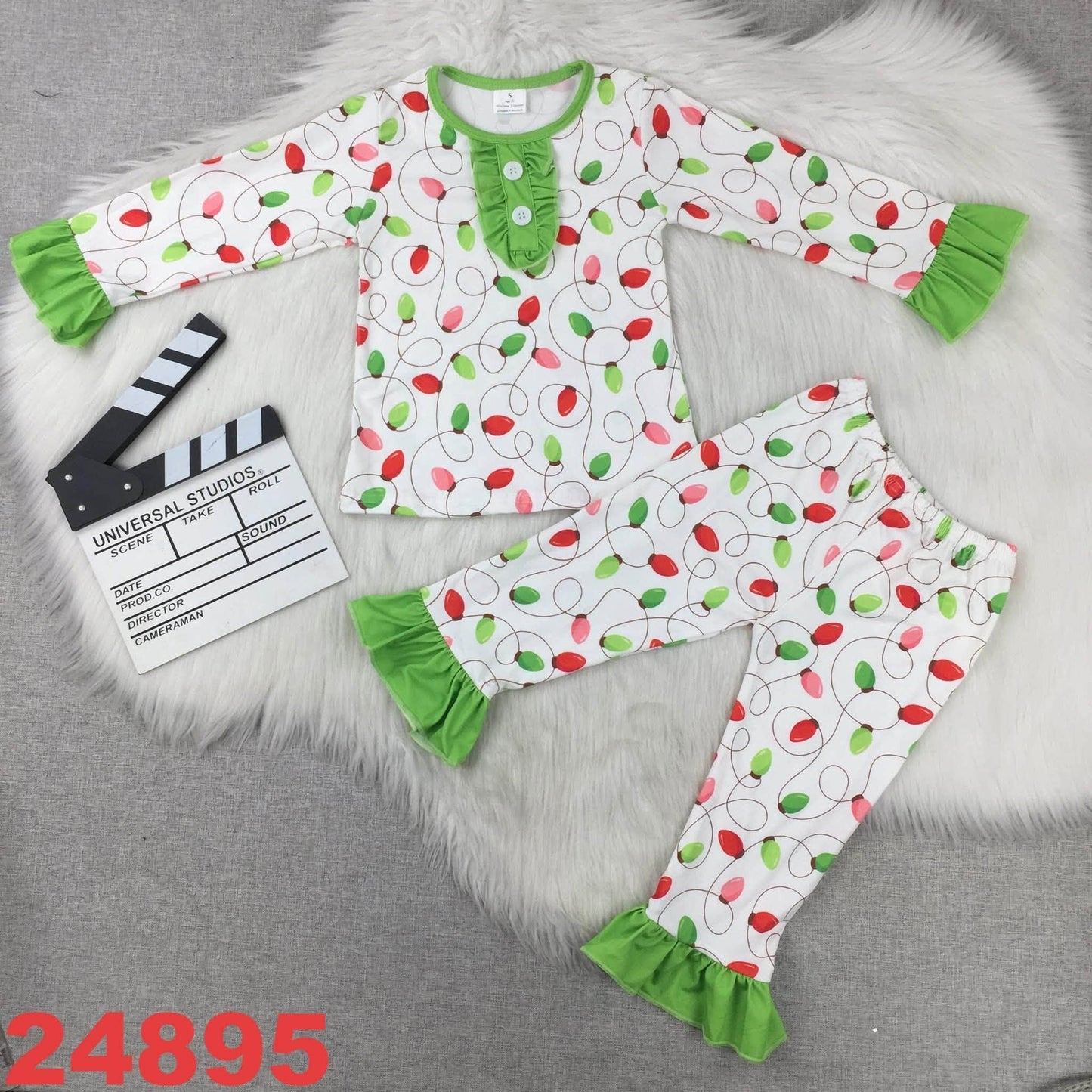 Christmas Lights Ruffle Pajamas Set