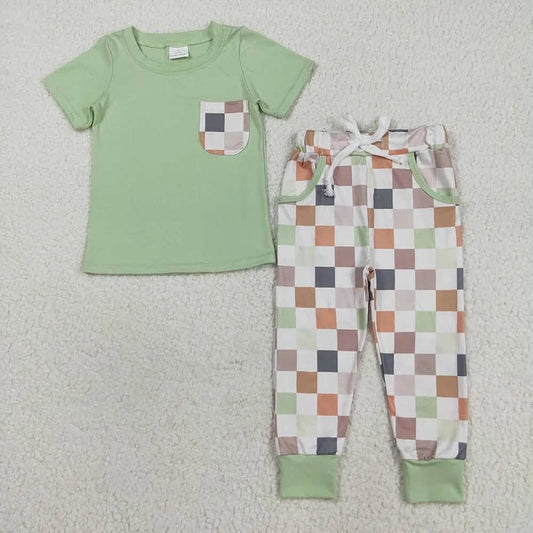 Green and Brown Checkered Jogger Set