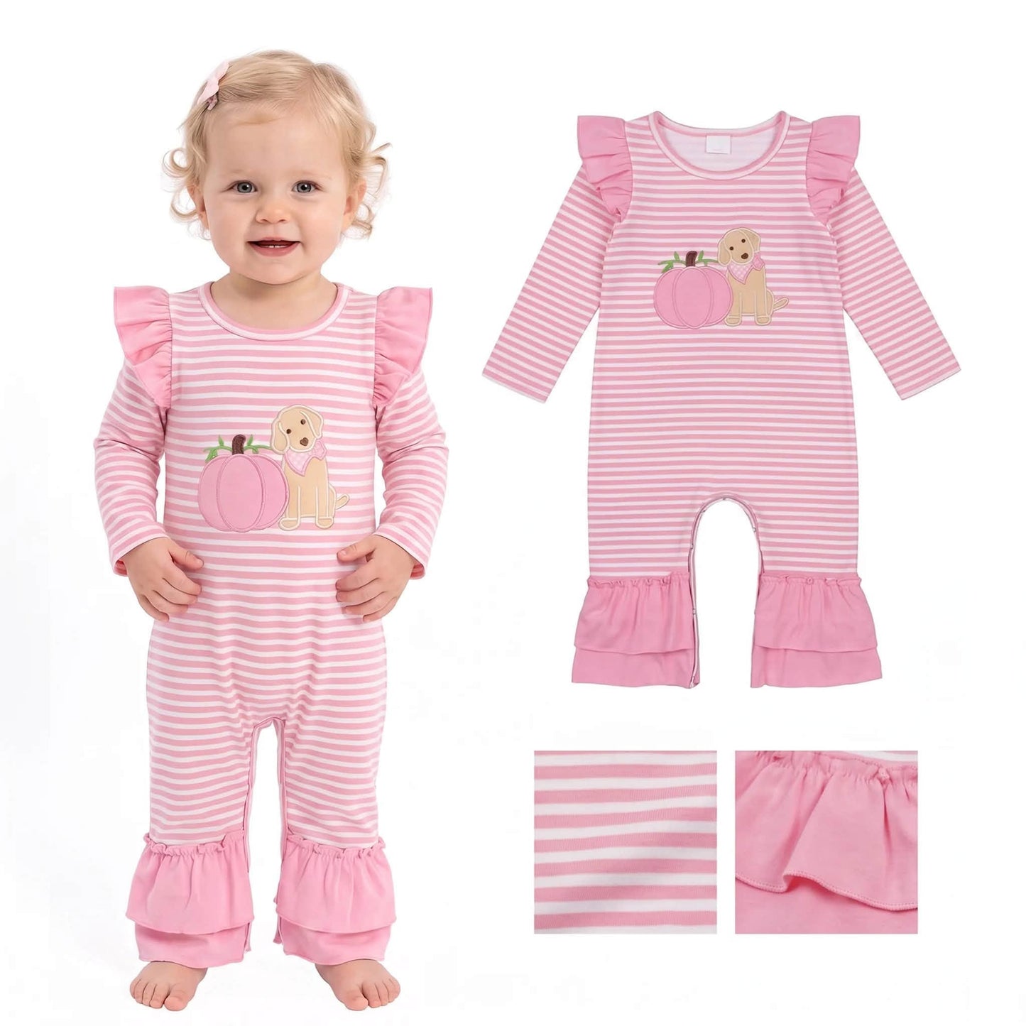 Pink Puppy Pumpkin Striped Romper