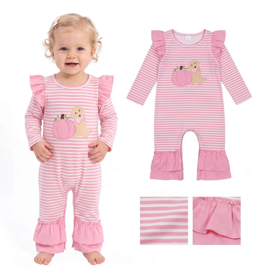 Pink Puppy Pumpkin Striped Romper