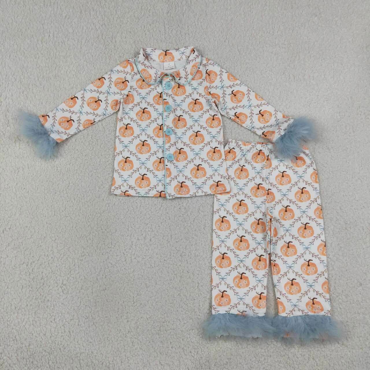 Pumpkin Fuzzy Trim Pajama Set