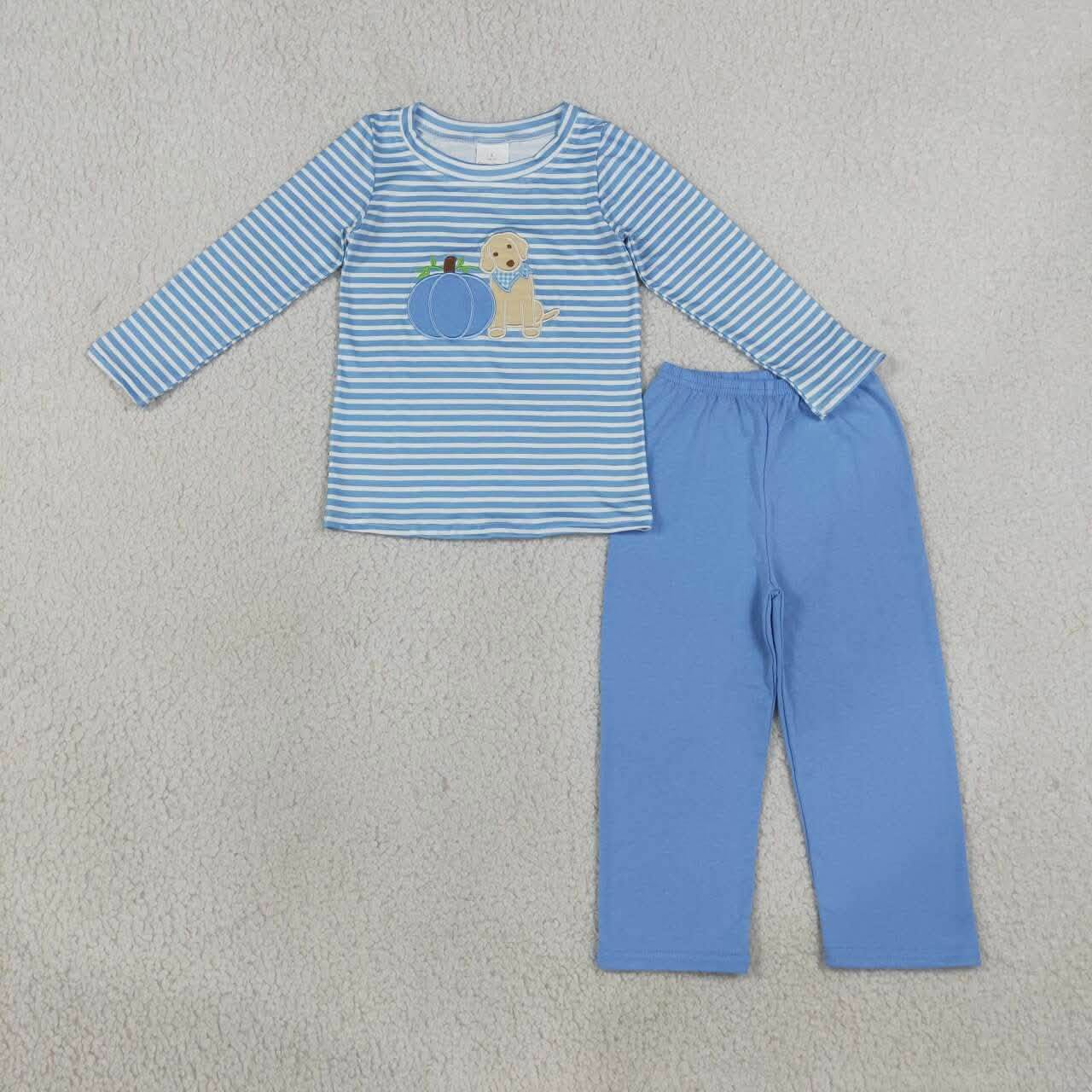 Blue Striped Puppy Pumpkin Pants Set