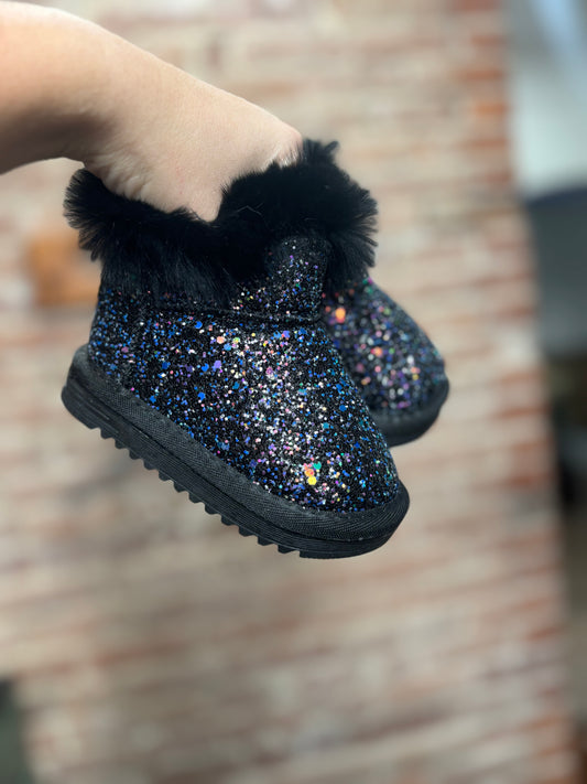 Black Sparkle Furry Boots