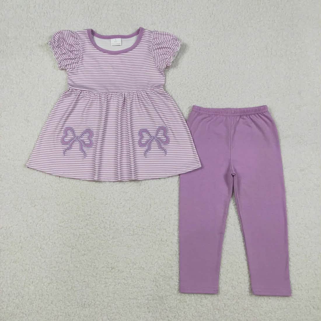 Purple Striped Bow Pants Set