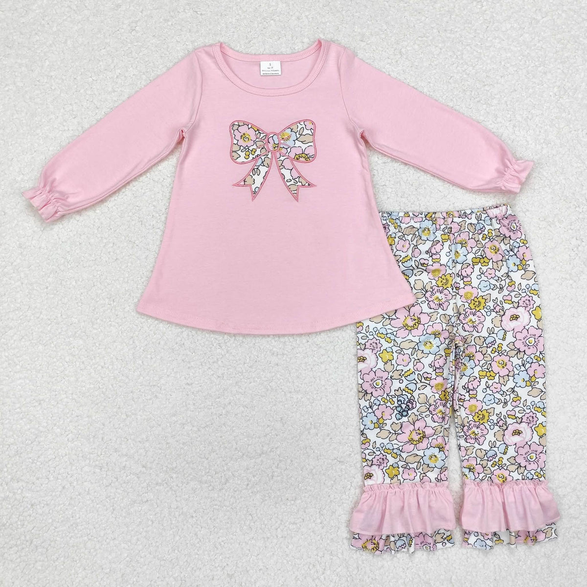 Pink Floral Bow Ruffle Pants Set