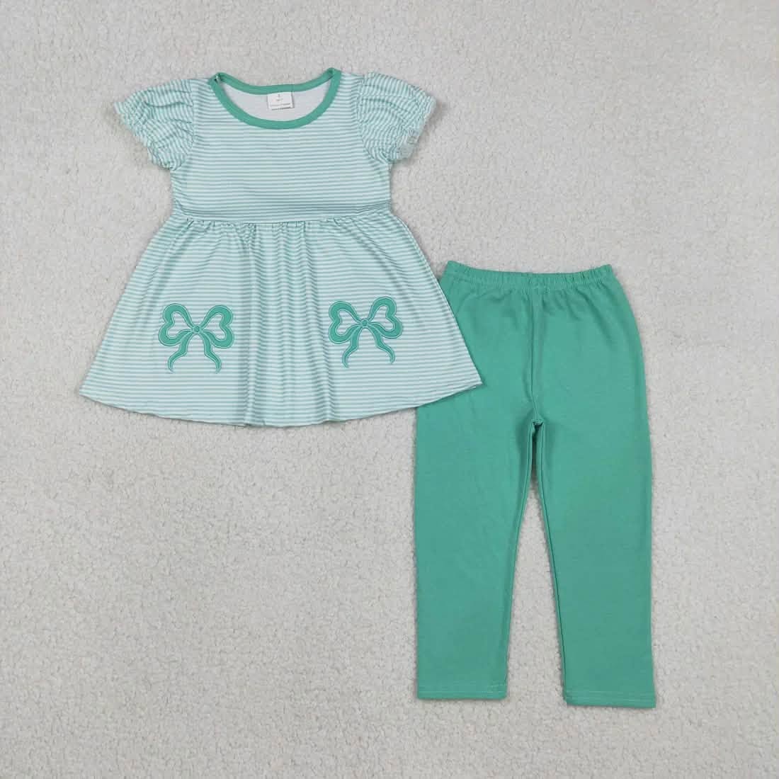 Green Striped Bow Pants Set