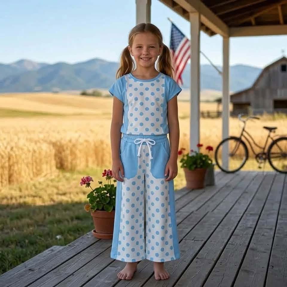 Blue Polka Dot Pants Set