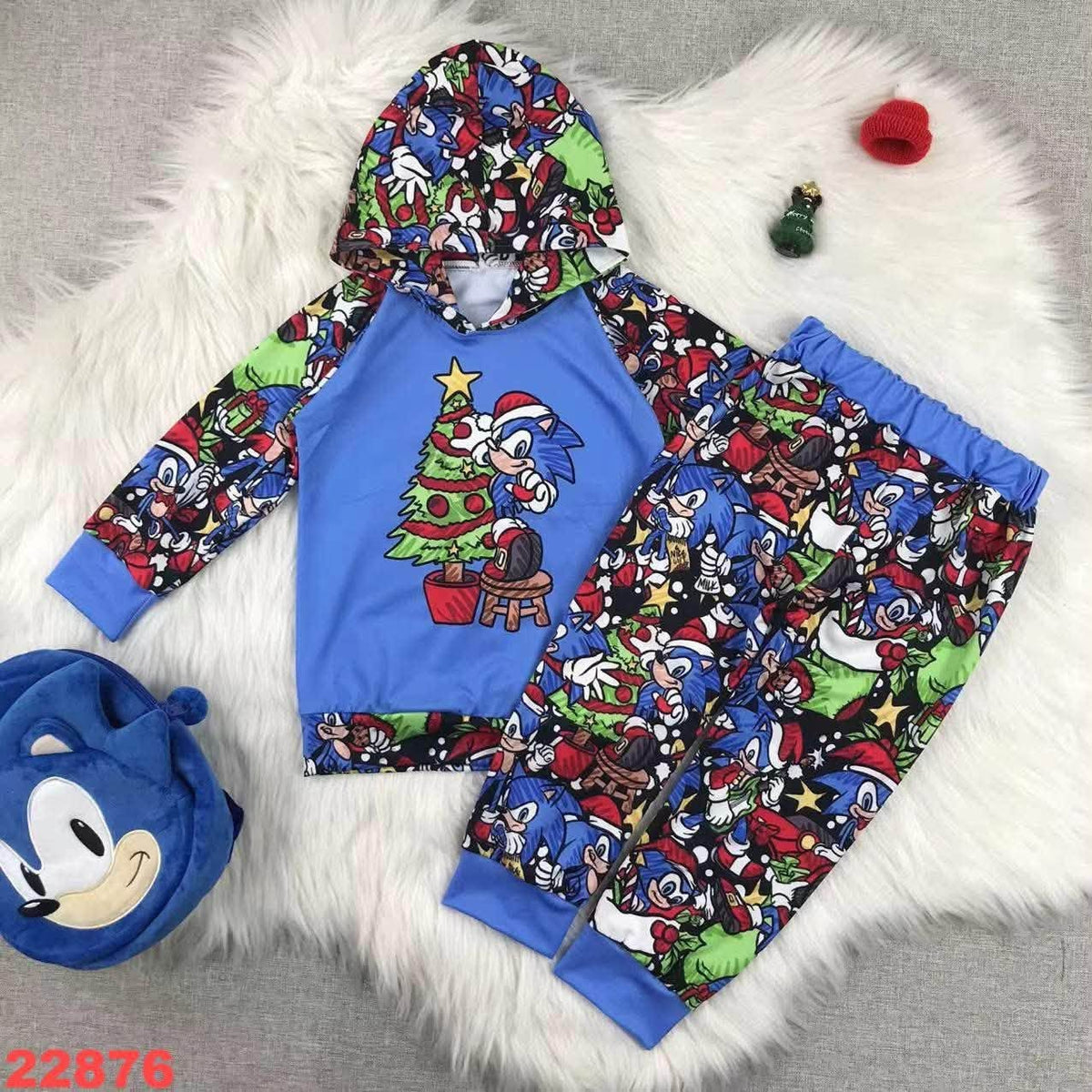 Blue Hedgehog Christmas Jogger Set