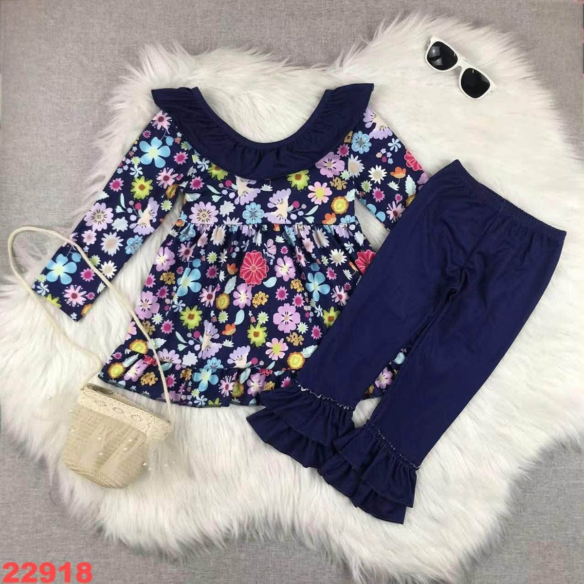 Navy Floral Pants Set