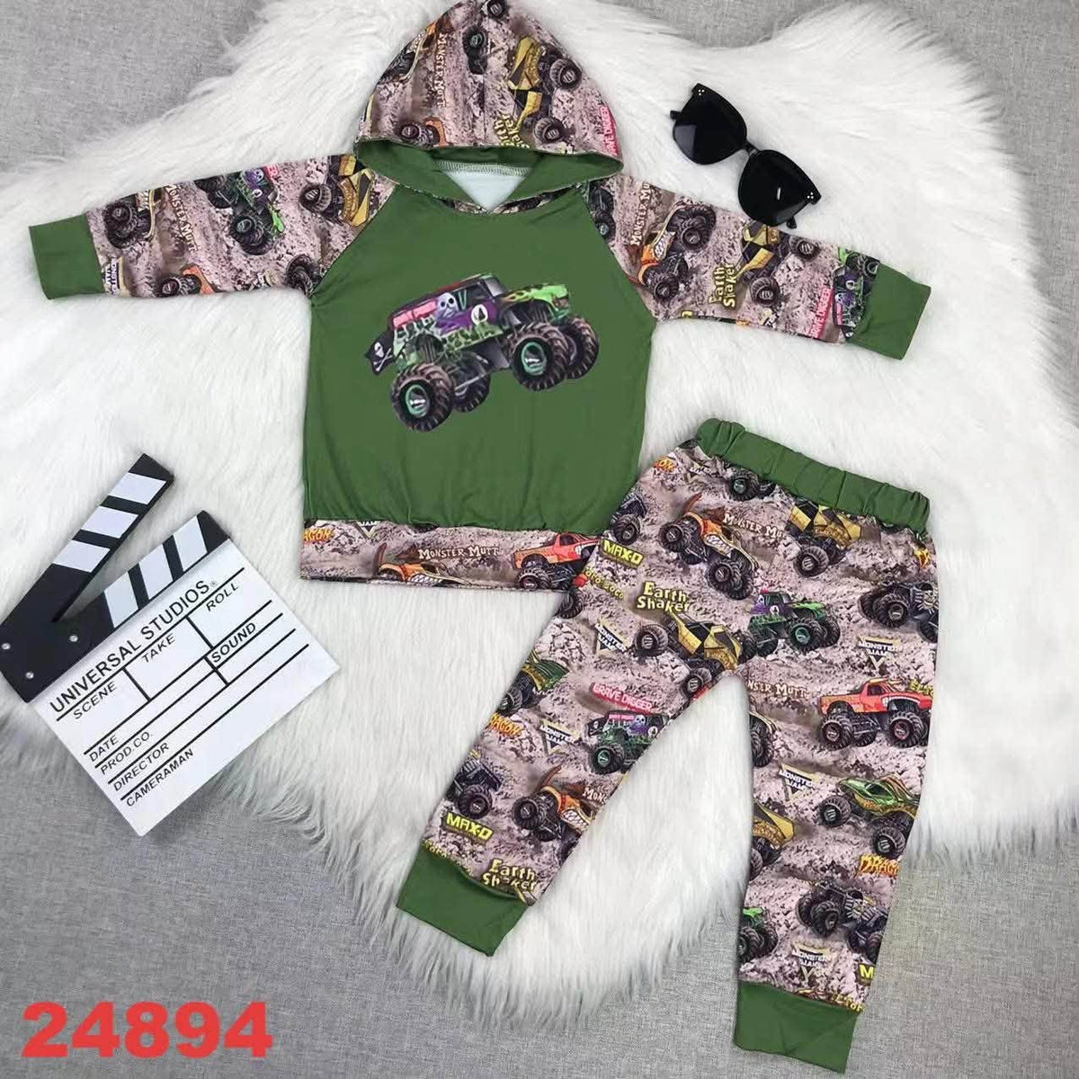 Green Monster Truck Hooded Jogger Set