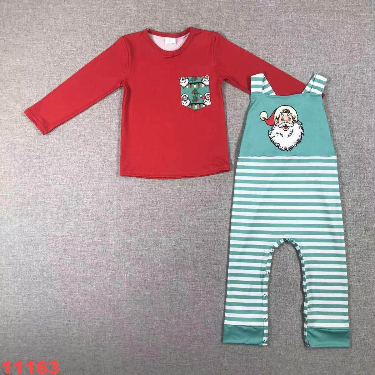 Santa Striped Overall Set