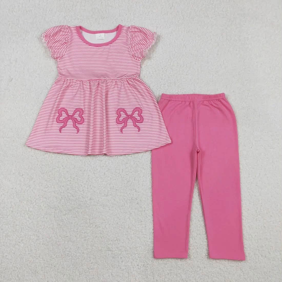Pink Striped Bow Pants Set