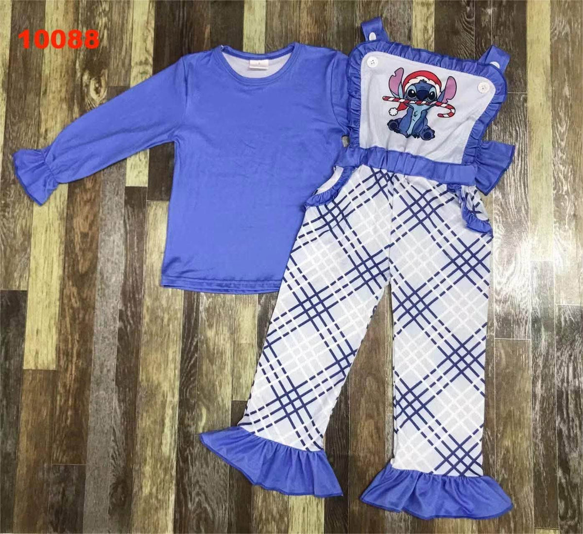 Blue Alien Plaid Overall Set