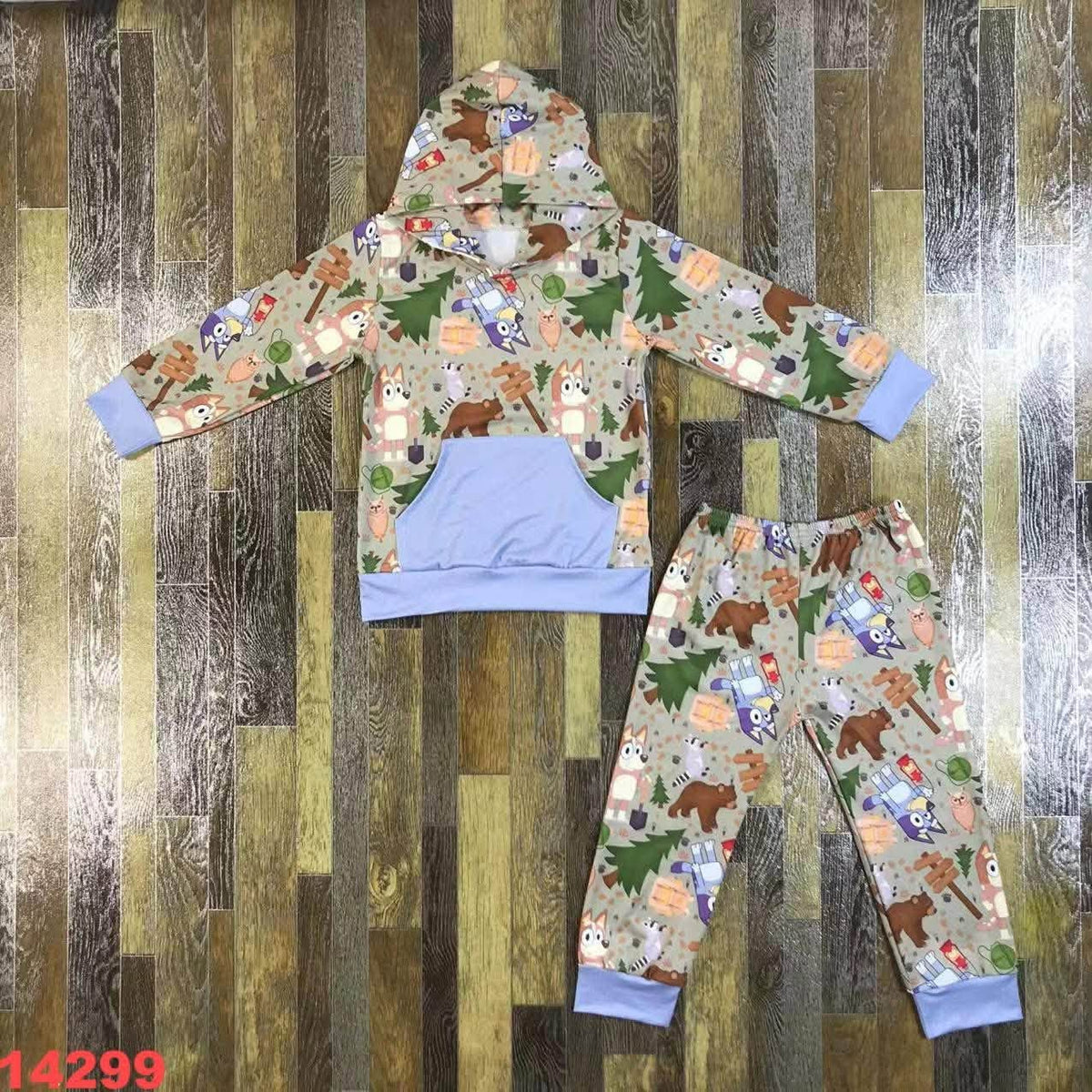 Blue Dog Camping Hooded Jogger Set