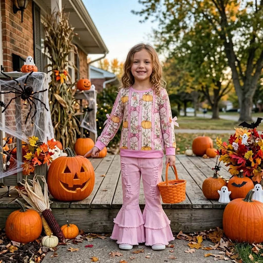 Pink Pumpkin Denim Bell Bottom Set