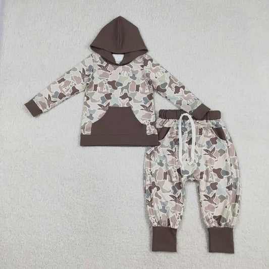 Brown Camo Hooded Pants Set