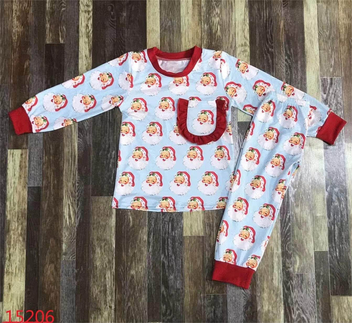 Blue Santa Ruffle Pajamas Set