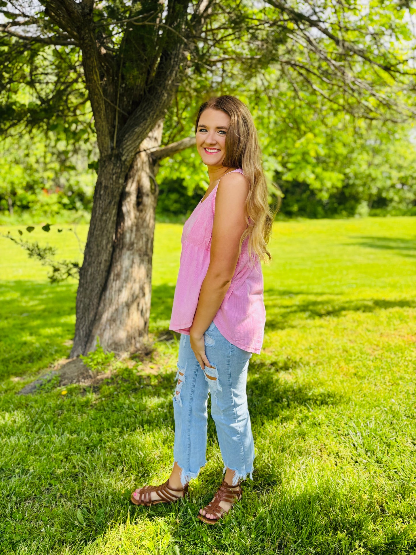 Pink Mineral Wash Flowy Tank