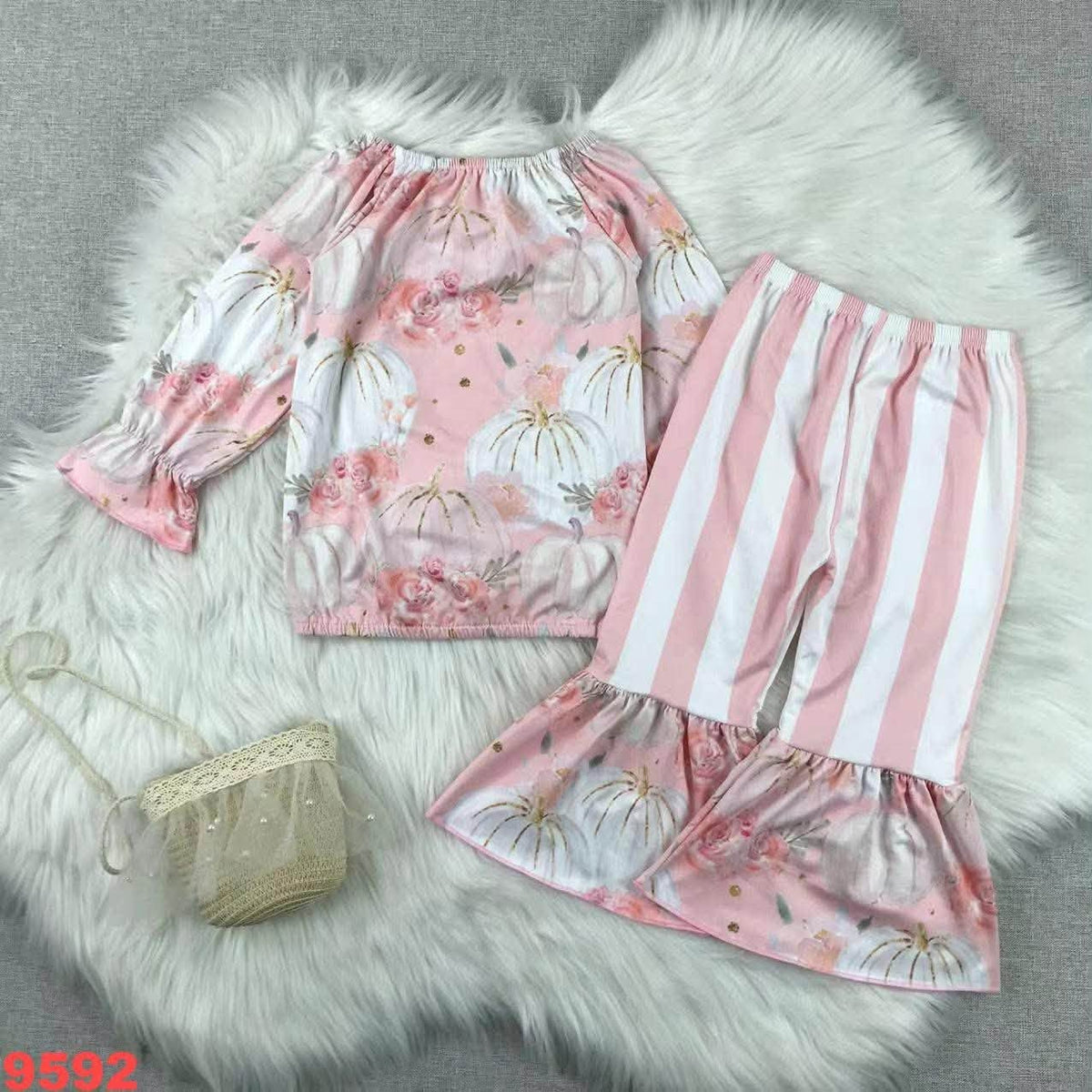 Velvet Pumpkin Striped Pants Set