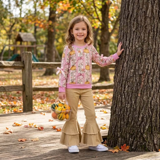 Beige Pumpkin Denim Bell Bottom Set