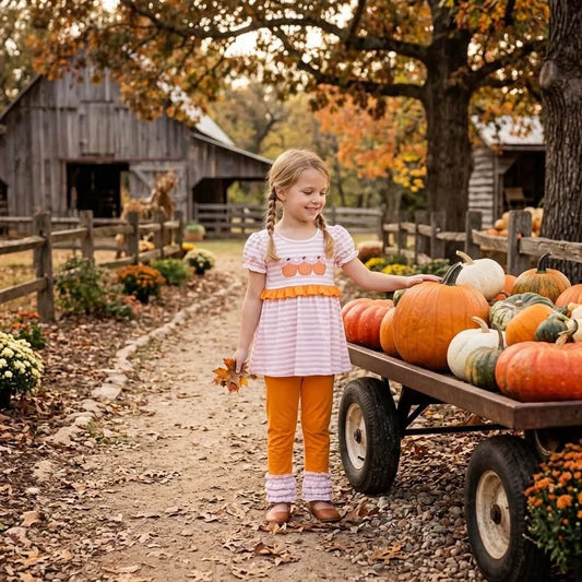 Three Little Pumpkins Striped Pants Set