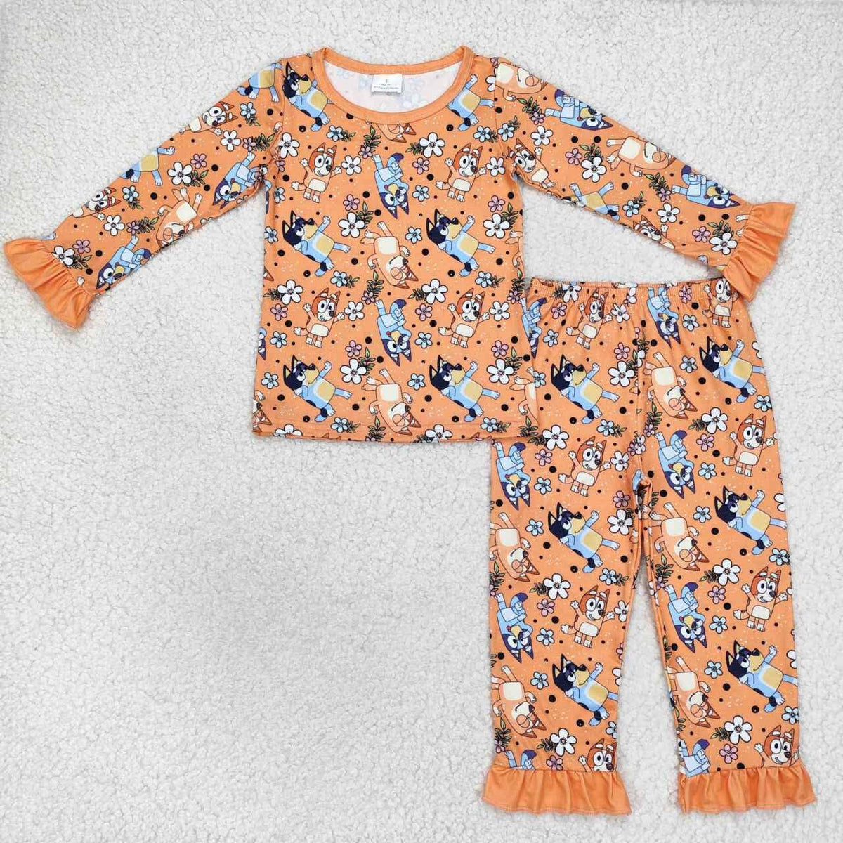 Blue Dog Orange Ruffle Pajama Set