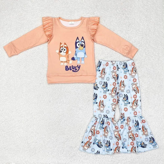 Blue Dog Bell Bottom Pants Set