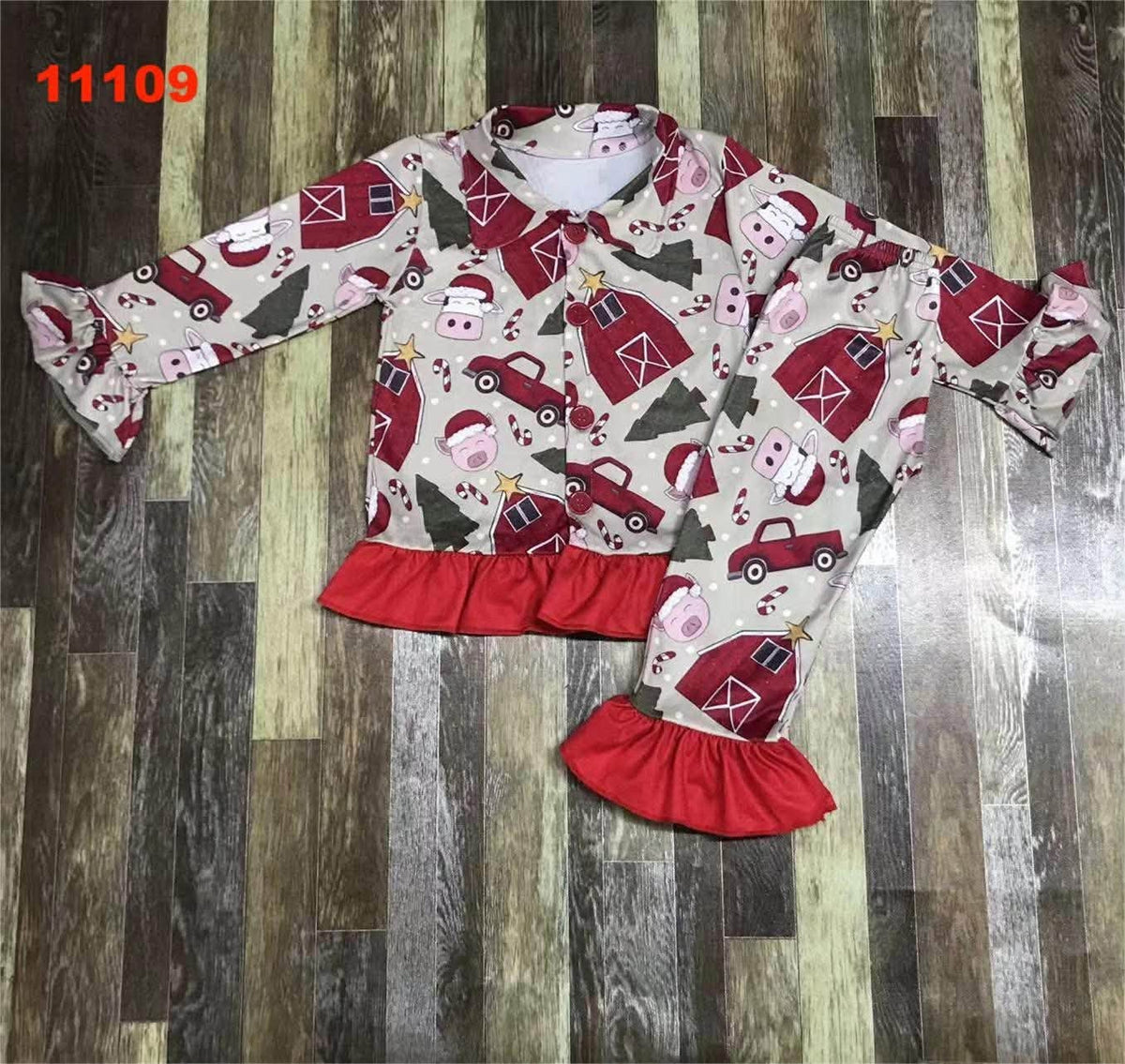 Christmas Cow Ruffle Pajama Set