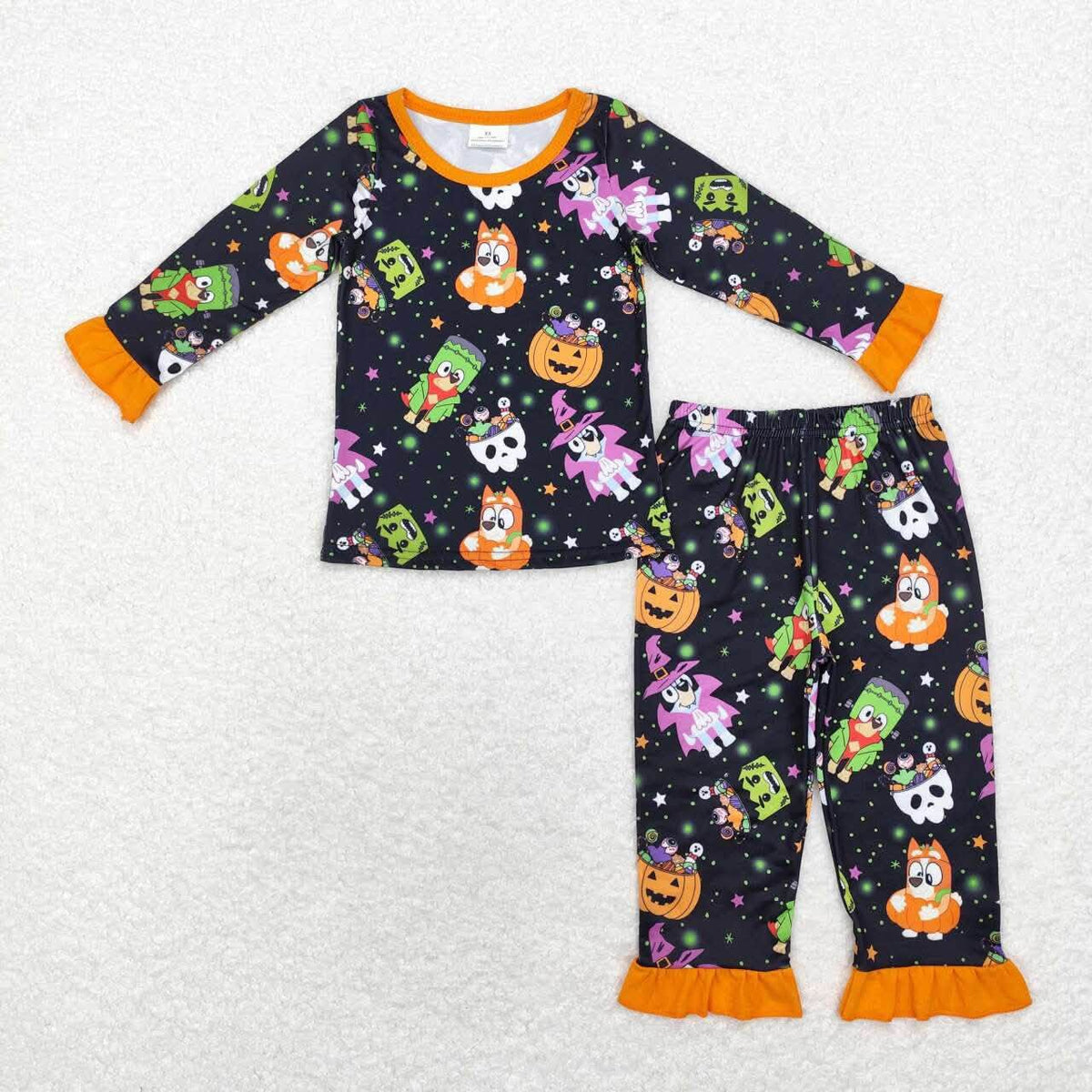 Blue Dog Halloween Ruffle Pajama Set
