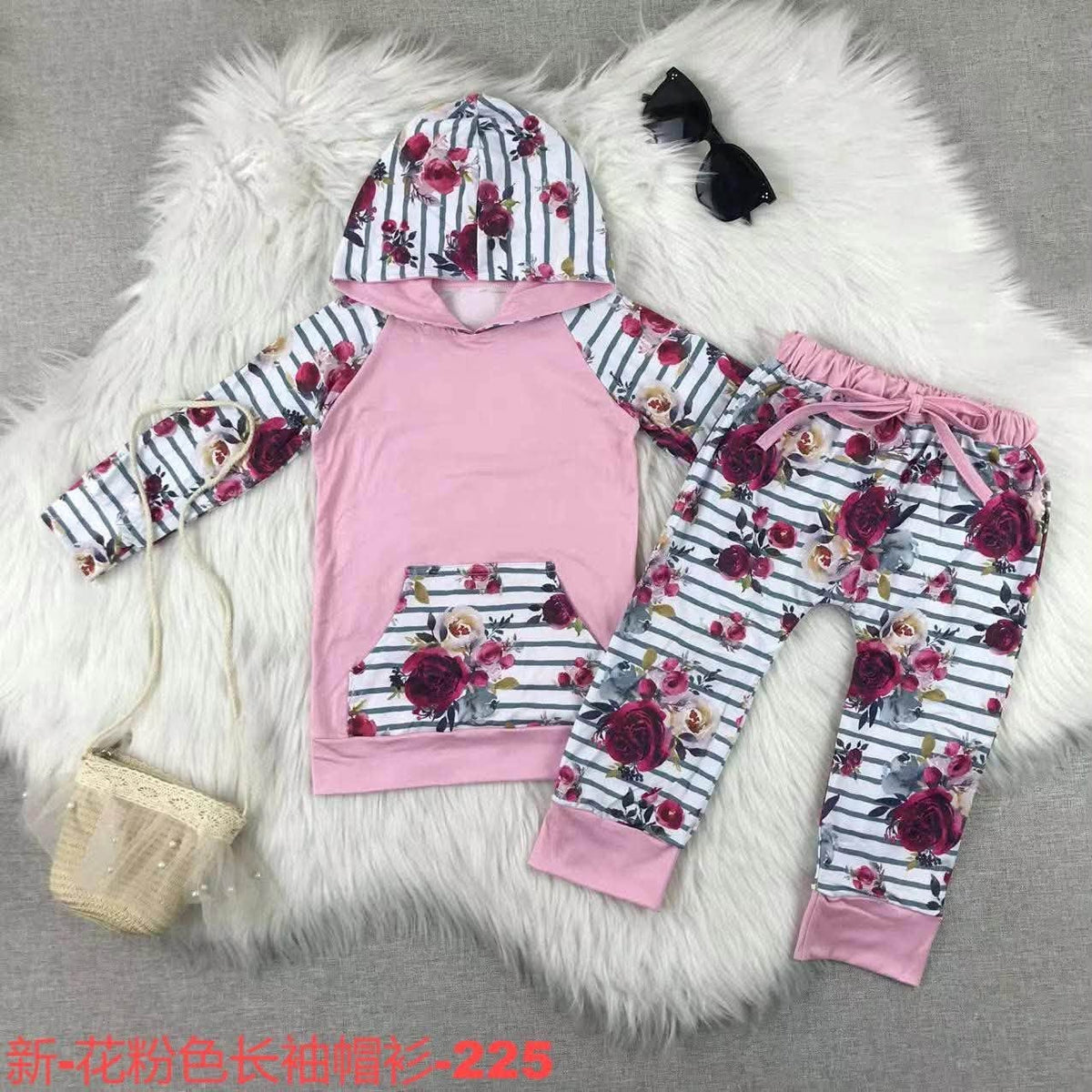 Striped Floral Hooded Jogger Set