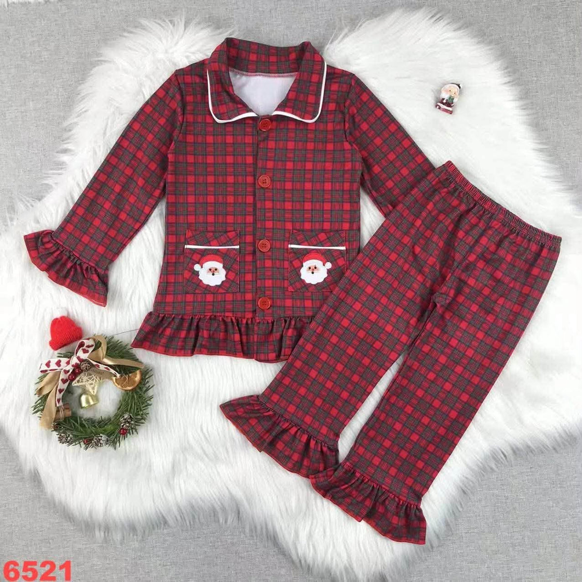 Plaid Santa Ruffle Pajama Set