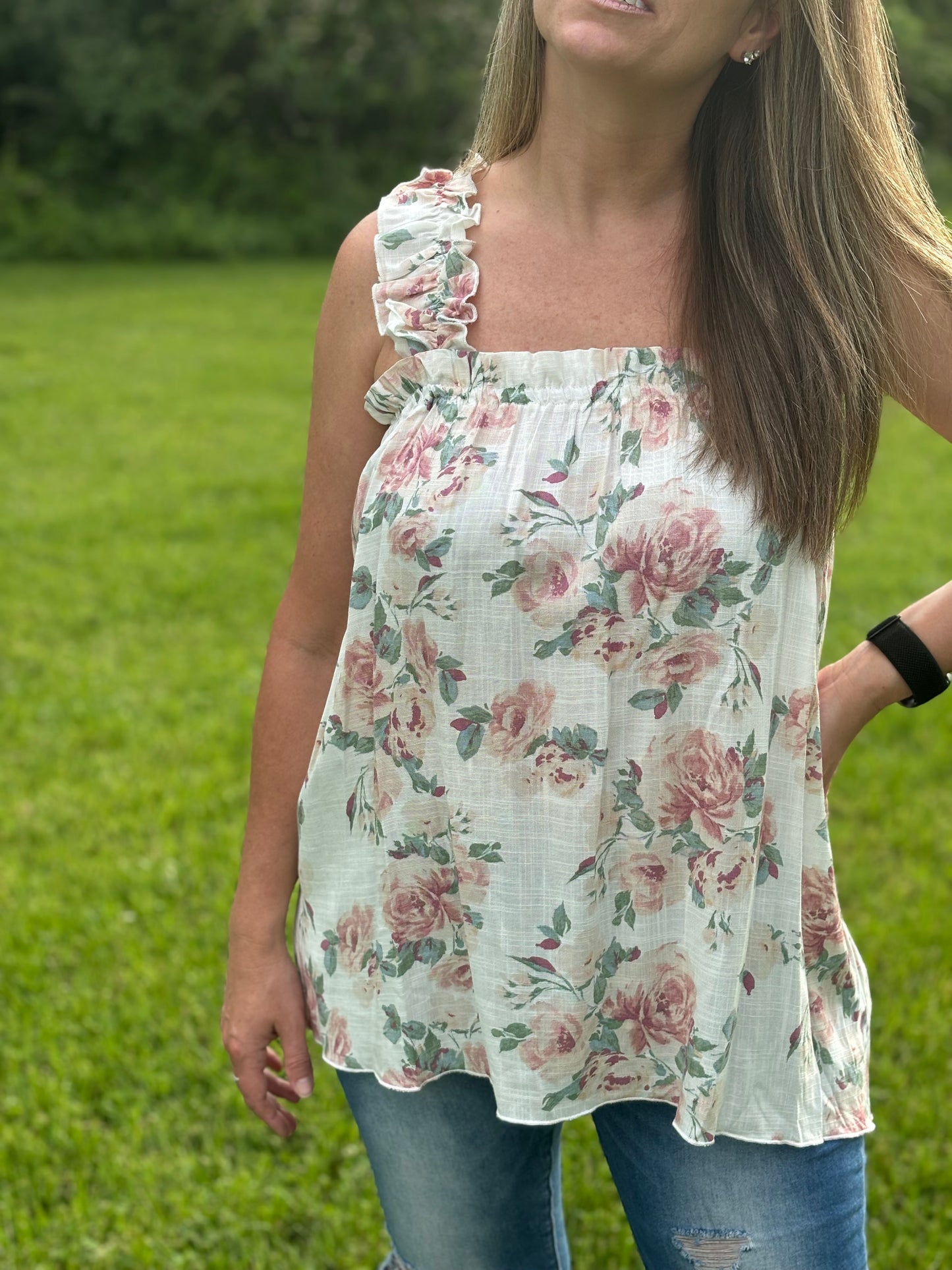 Spice Rose Floral Tank {white tank}