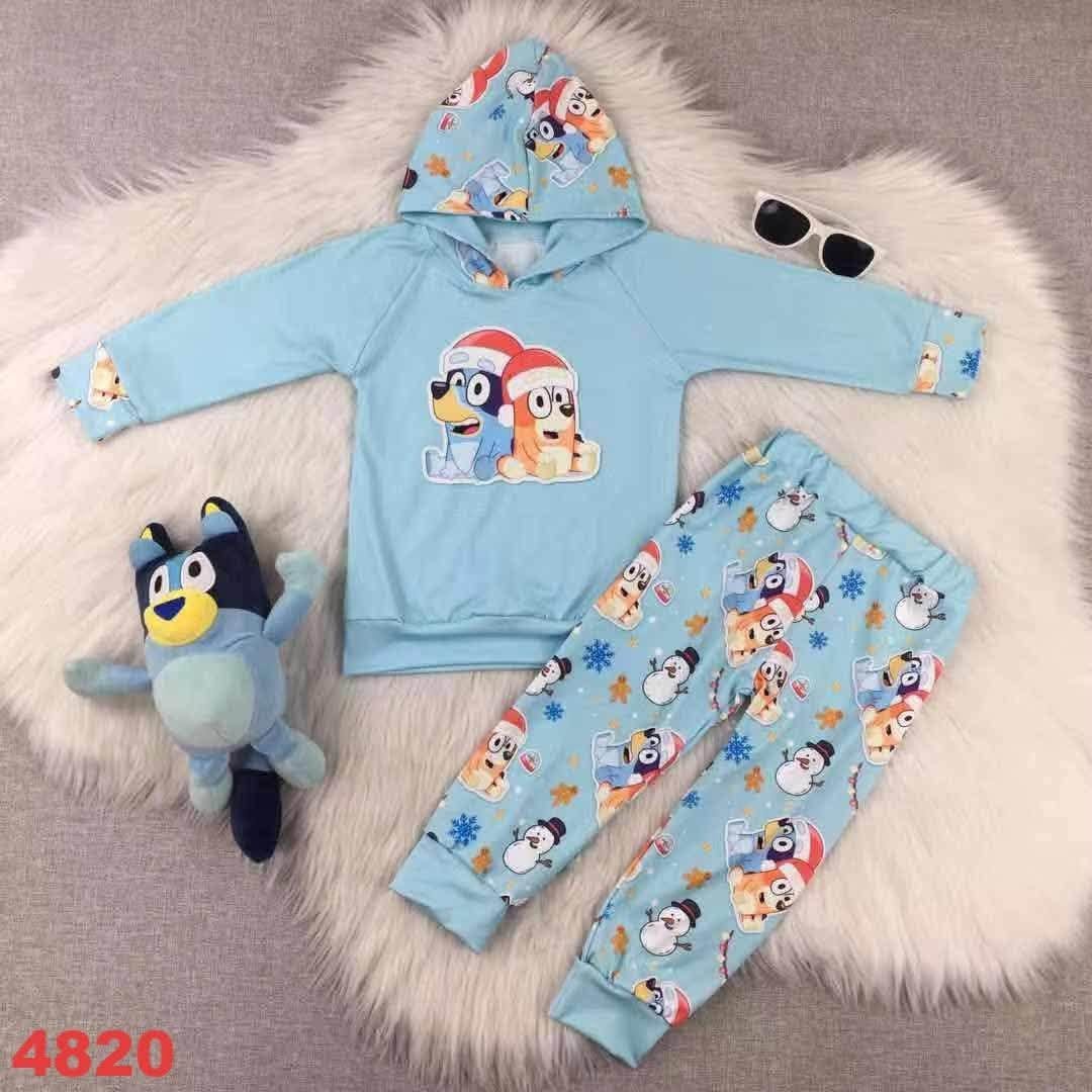 Hooded Christmas Blue Dog Jogger Set