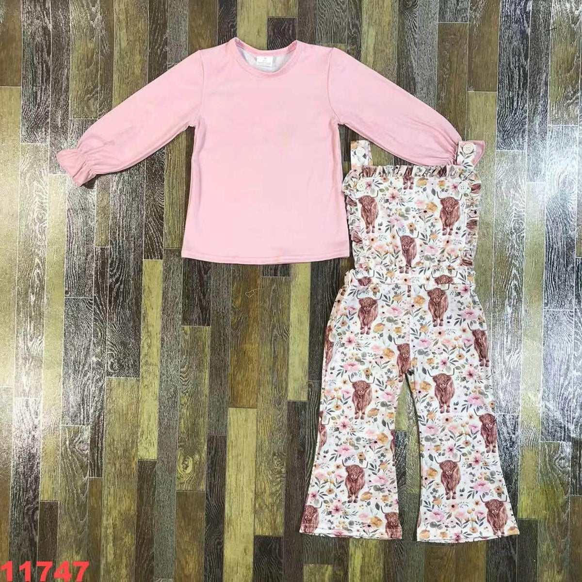 Pink Highland Cow Overall Set