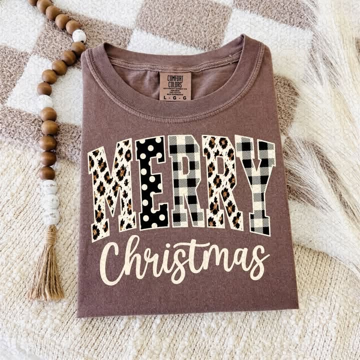 Multi-Patterned Merry Christmas Shirt - Pre-order