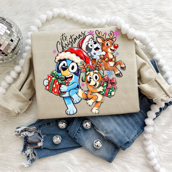 Blue Dog It's Christmas Beige Shirt - Pre-order
