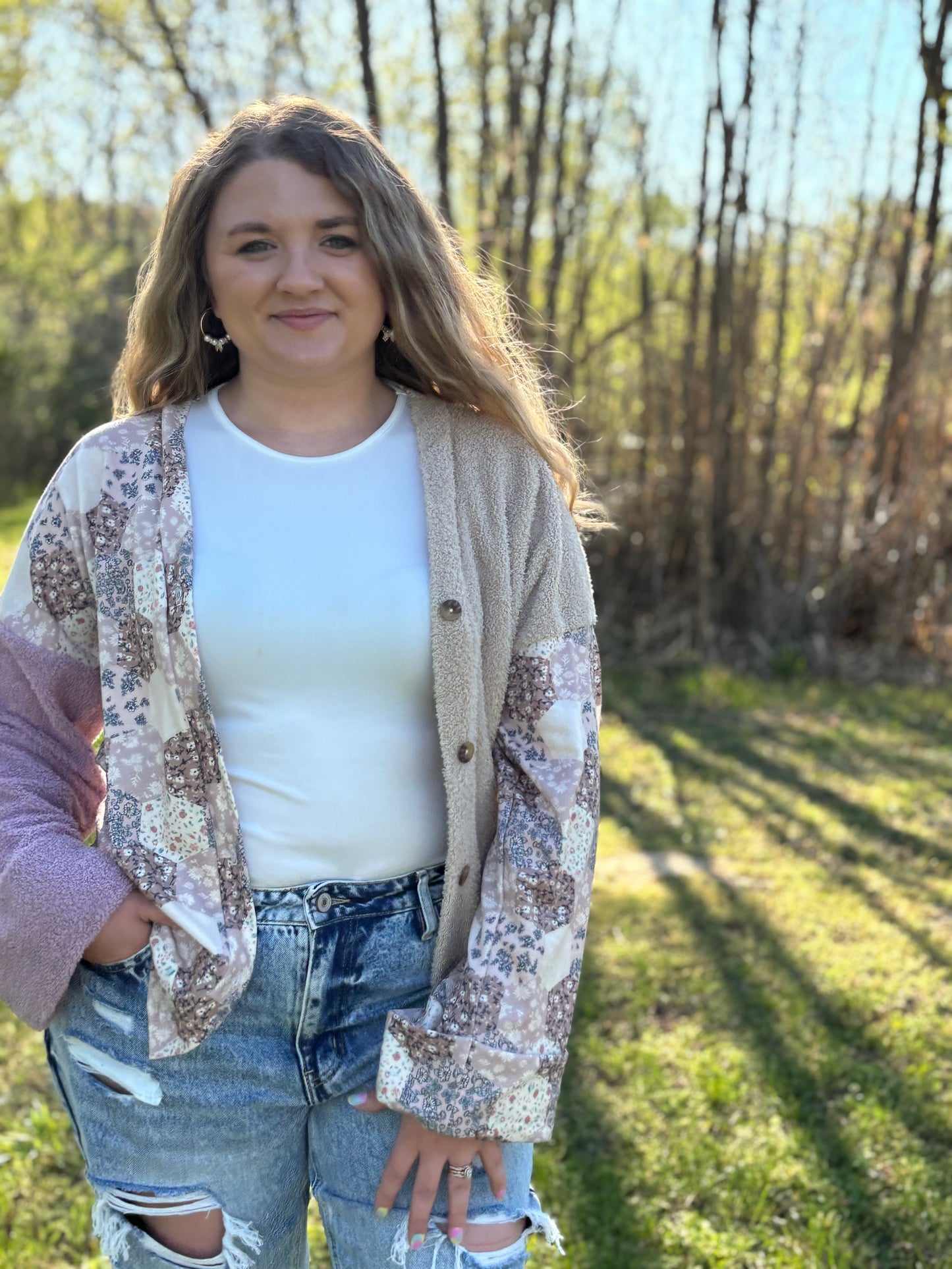 Spice Rose Blooming Fuzzy Cardigan