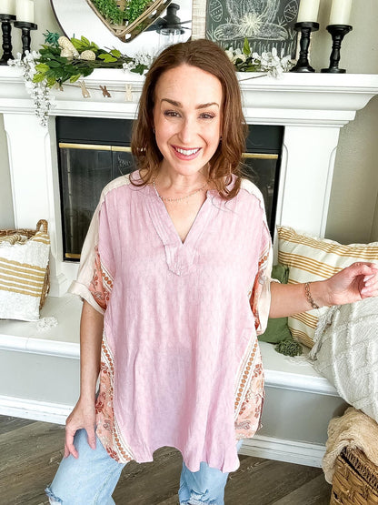 Pink Top with Floral Sides